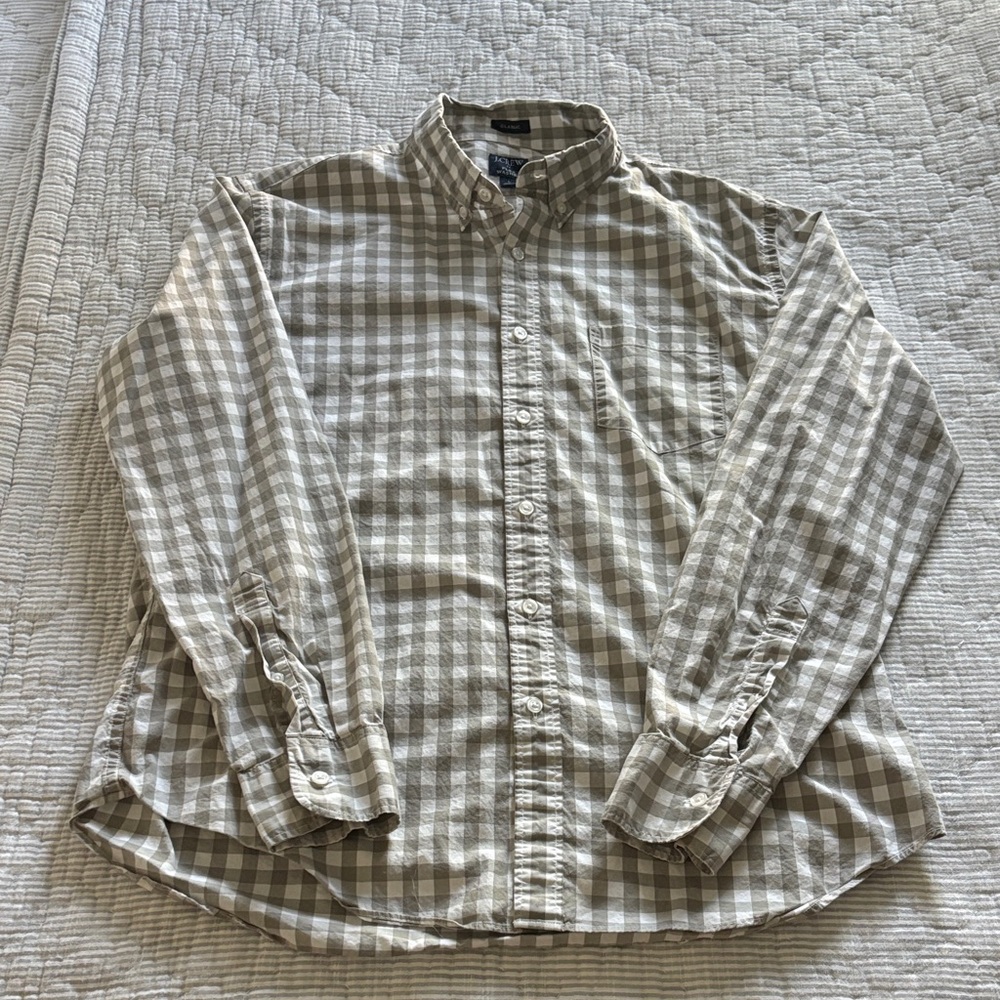 J. Crew Men's Taupe Checkered Button Down Shirt